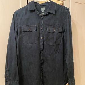 Dark blue denim button up.